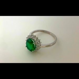 Sterling Silver Green Oval CZ Ring